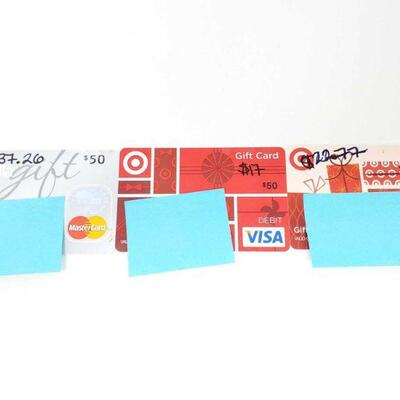 1640	

2 Target And Vanilla Visa Gift Cards
Target- $39.77 Visa- $37.26