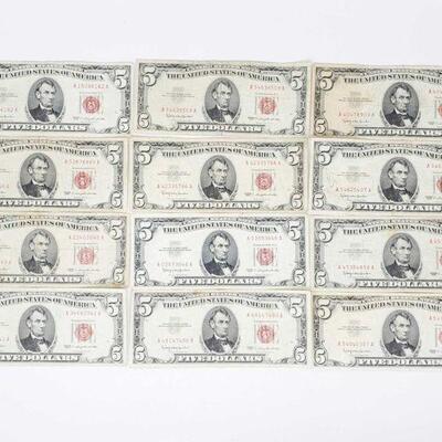 1552	

12 Red Seal Series Of 1963 Five Dollar Bills
12 Red Seal Series Of 1963 Five Dollar Bills