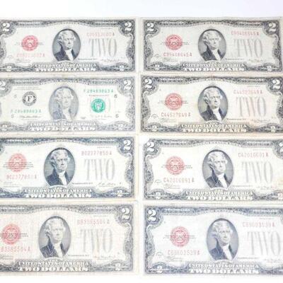 1554	

7 Red Seal Two Dollar Bills And Green Seal Two Dollar Bill
5 Series Of 1928 D Series Of 1928 C Series Of 1928 A Series Of 1995 -...