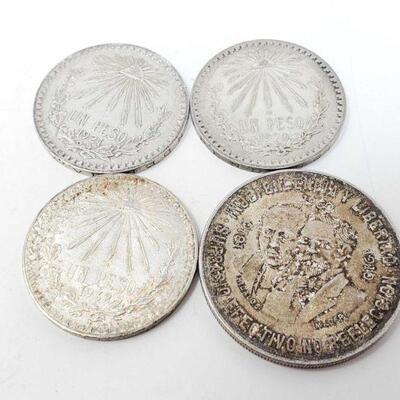 1540	

1920, 1921, And 1932 .720 Silver Un Peso Coins And 1960 Libertad Independencia .900 Silver Coin
