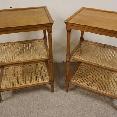 1004	PAIR OF LAMP TABLES W/CANED SHELVES, 21 IN X 15 3/4 IN X 29 IN HIGH
