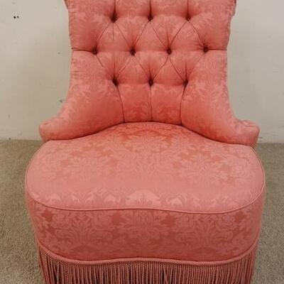 1011	KARGES *CHAISE A CAPUCINE* CHAIR, TUFTED BACK, PINK BROCADE UPHOLSTERY
