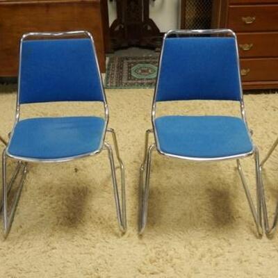 1010	SET OF 4 CHROME MODERN CHAIRS, FIXTURE MFG CO, BLUE WOOL UPHOLSTERY, ONE BACK HAS SOME SPOTS
