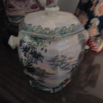 Hand-Painted Vintage Asian Lidded Pot  