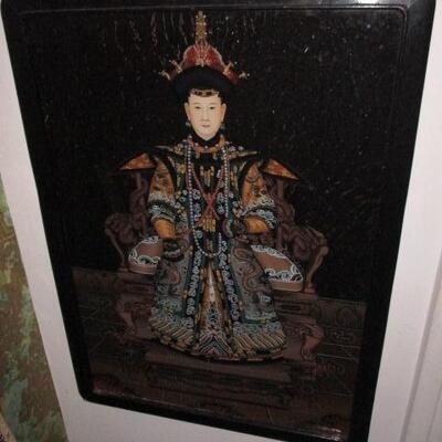 Antique Art Chinese Reverse Painted Glass Portrait Imperial Empress  