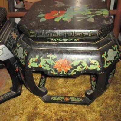 Chinese Black Lacquer Hand-Painted Garden Stool/Table 