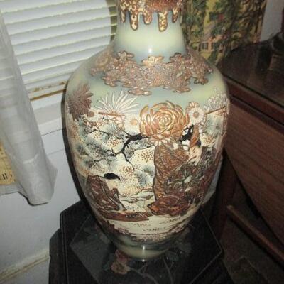 Vintage Asian Ceramic Hand-Painted Raised Motif Vase  