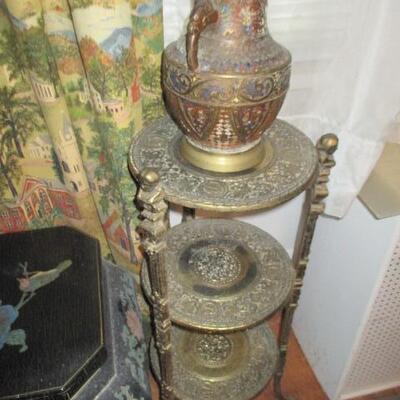 Brass Accent Shelve & Brass & Copper Vase  