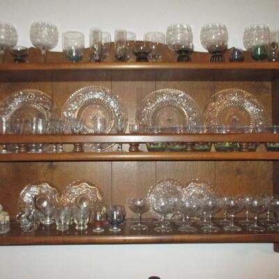 Vintage Plate Rack with Depression Glass Crystal Dishes & Glasses  