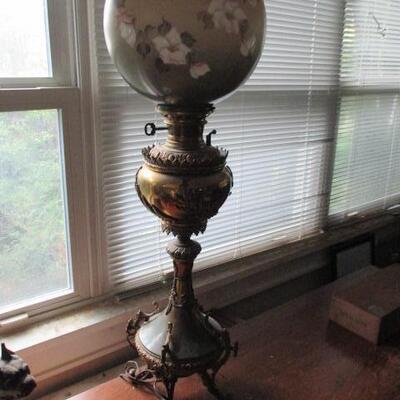 Antique Bradley & Hubbard Brass Oil Lamp Electrified  