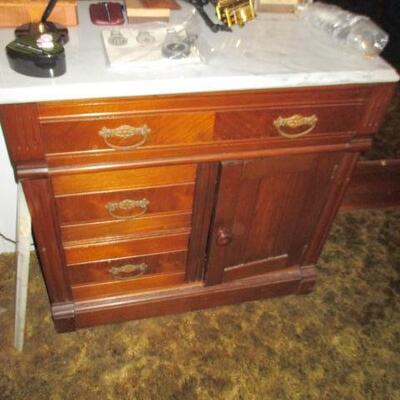 Antique Marble Top Accent Low Hutch/Dresser  