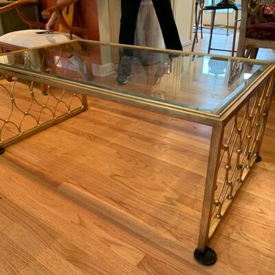 #24--gold coffee table with beveled glass top from Ethan Allen, 48