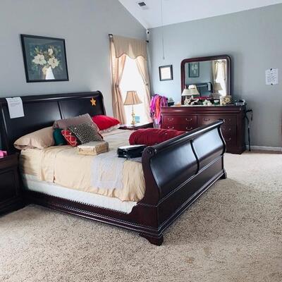 King Size Bed Set includes bed, 2 nightstands, Chest, and Dresser with mirror.  $2500