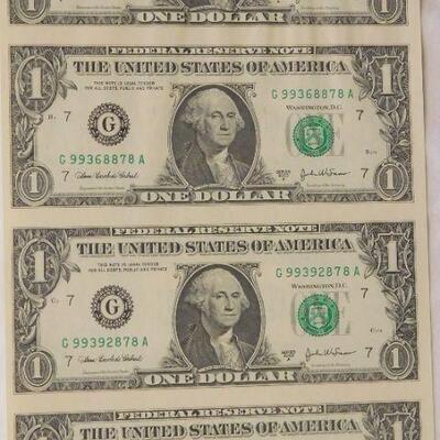 2003-a Uncut One Dollar Notes