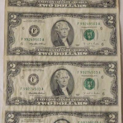Uncut Two Dollar Notes