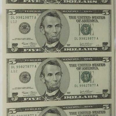 2003 Uncut Five Dollar Notes