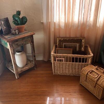 baskets - picture frames - distressed table