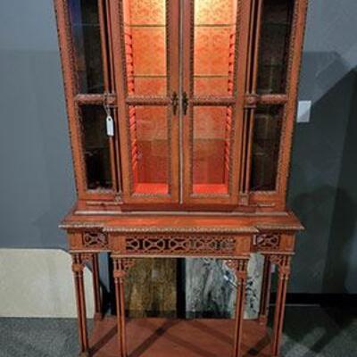 Vintage Lighted Cabinet with Silk Lining