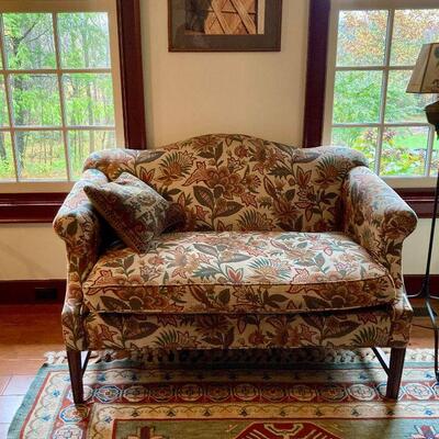 Hickory Chair Mahogany Custom Upholstered Chippendale Style Loveseat