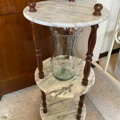 Vintage 3-tier Italian marble & wood spindle plant stand 