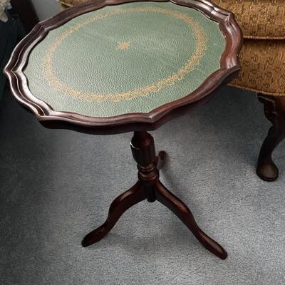 Rare Bombay Co. round leather inlay table