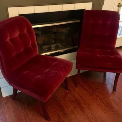 Lot 085-WG: Pair of Vintage Burgundy Velvet Accent Chairs