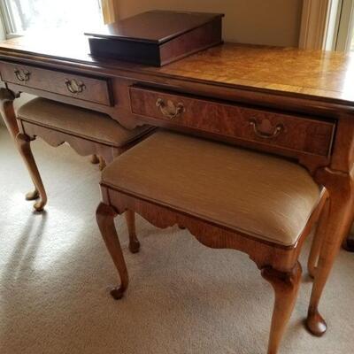 Vintage Vanity or Sofa Table  with 2 benches.  $100. 54x18x27