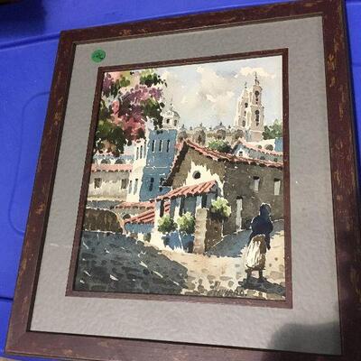 https://www.ebay.com/itm/124432185901	LAR0056 Navarro - Village Scene Watercolor Framed Pickup Only ( 15