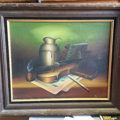 https://www.ebay.com/itm/114528608908	LAR0009 framed art, violin, books, ink well and quil Artist: Walter Pickup Only		 Buy-it-Now...