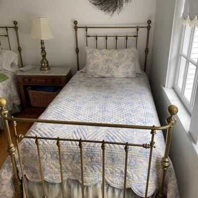 Pair of antique brass twin beds 