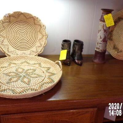 pottery and woven basket/trays