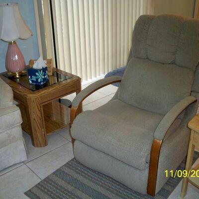La-z-boy Recliner ; End table with glass top.