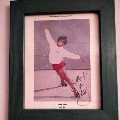 Framed and autographed picture of Olympic Skater Dorothy Hamill