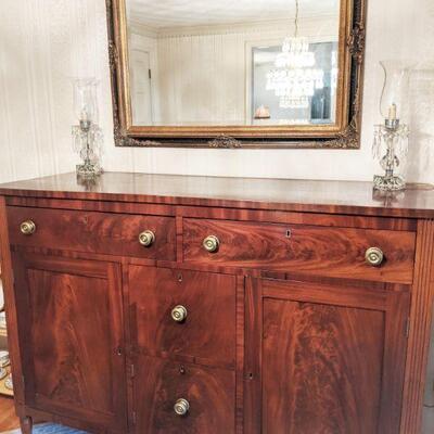 Absolutely GORGEOUS American Antique Empire Mahogany Sideboard with original hardware and locks