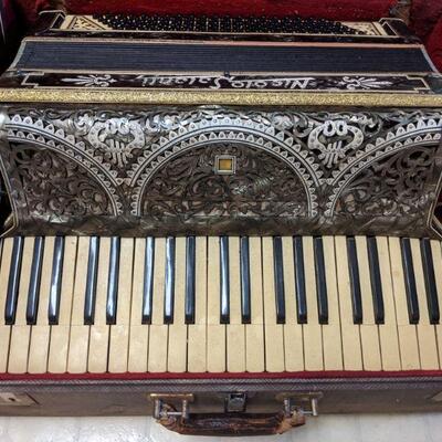 Nicola Salante Italian VINTAGE Accordian with mother of pearl, original case and strap. 