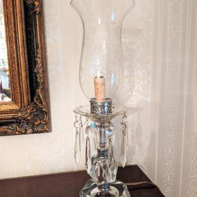 One of a pair of Victorian Dresser or Buffet lamps with crystals