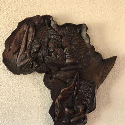Vintage Wood Wall Hanging Shaped Like Africa