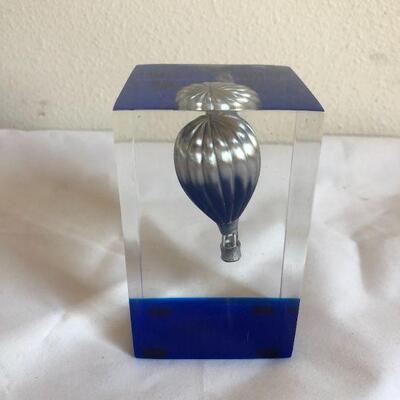 Vintage Acrylic Paperweight with Hot Air Balloon Embedment
