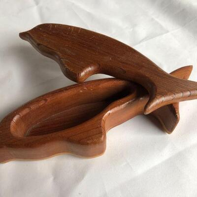 Vintage Dolphin Shaped Wood Trinket Box