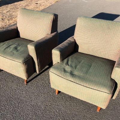 Mid Century Green Matching Club - Slipper Chairs