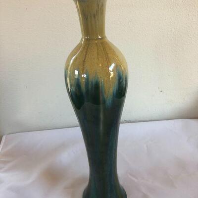 Tall Mid Century Blue - Green Ceramic Vase