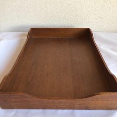 Vintage Nucraft Brown Wood Letter Tray with Dovetail Key