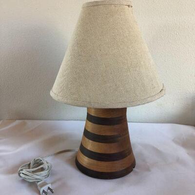 Vintage Turned Layered Wood Lamp with Shade