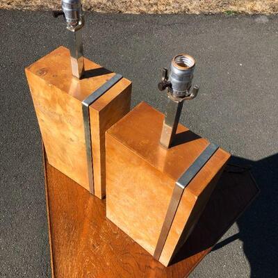 Vintage Matching Burl and Chrome Table Lamps