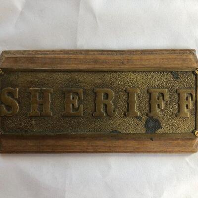 Vintage Brass and Wood Sheriff Plaque