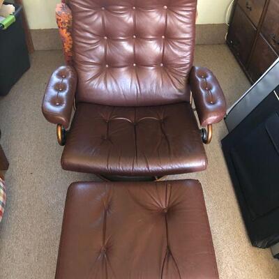 Vintage Ekornes Leather Recliner and Ottoman
