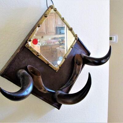 Antique handmade mirror made from cow horns