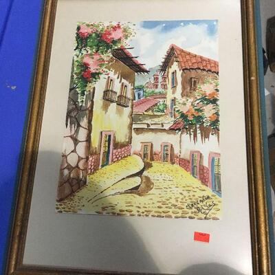 https://www.ebay.com/itm/114509035718	LAR0045 Carrabin Village Watercolor Framed Elias Pickup Only ( 14.5