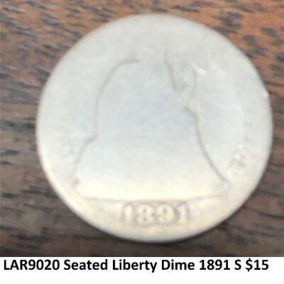 LAR9020 Seated Liberty Dime 1891 S $15