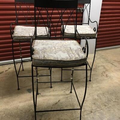 3 metal Bar Stools, upholstered seat cushions $225